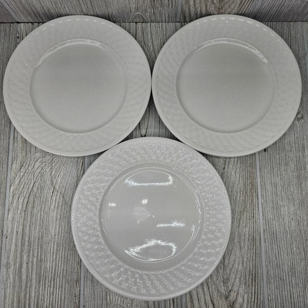 Oneida Westerly Basket White Stoneware Salad Plates Set of 3 Basketweave 7.75